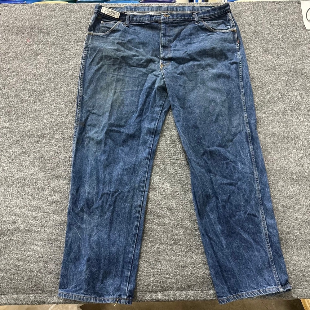 Wrangler Jeans Mens Size 46 Blue Relaxed Fit Workwear Denim Distressed 32 Inseam